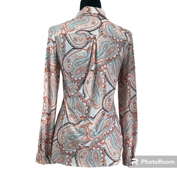NWOT DNA Couture Women Top Size M Orange Paisley Collared Retro Colorful Blouse - Picture 3 of 5